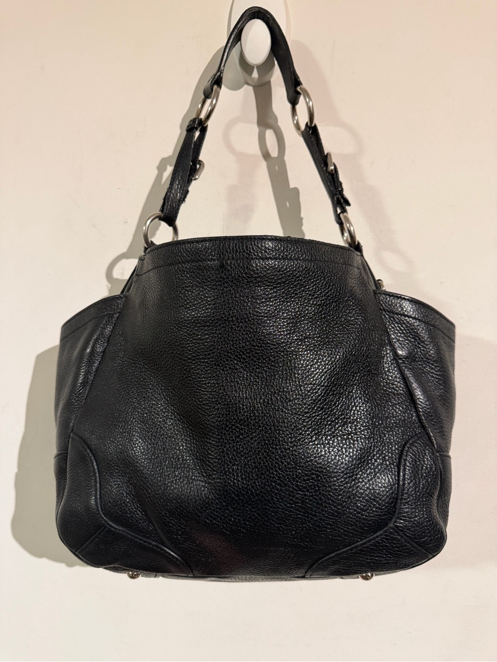 PRADA Black Pebbled Leather Shoulder Bag with Silver Hardware - Picture 2 of 15